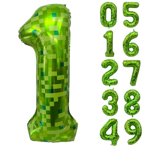Grüne Zahlenballons, Gaint Green Pixel Zahl 1 Luftballon 101,6 cm, Dunkelgrün, 1 Ballon für Kinder, Jungen, Mädchen, 1. Geburtstag, Party-Dekoration von CHANGZHONG