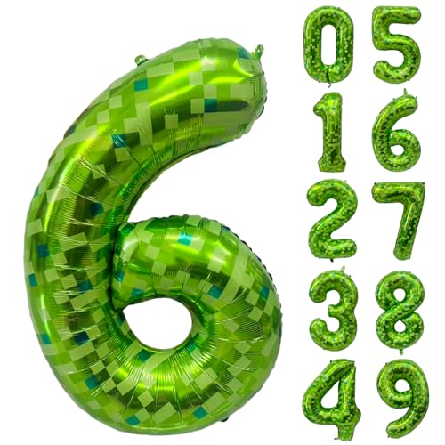 Grüne Zahlenballons, Gaint Green Pixel Zahl 6, Ballon 101,6 cm, dunkelgrüner 6-Ballon für Kinder, Jungen, Mädchen, 6. Geburtstag, Party-Dekoration von CHANGZHONG