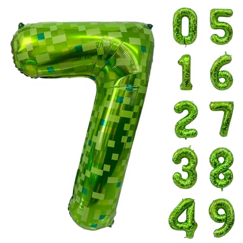 Grüne Zahlenballons, Gaint Green Pixel Zahl 7 Luftballon 101,6 cm Dunkelgrün 7 Ballon für Kinder Jungen Mädchen 7. Geburtstag Party Dekoration von CHANGZHONG