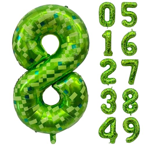 Grüne Zahlenballons, Gaint Green Pixel Zahl 8 Luftballon 101,6 cm Dunkelgrün 8 Ballon für Kinder Jungen Mädchen 8. Geburtstag Party Dekoration von CHANGZHONG