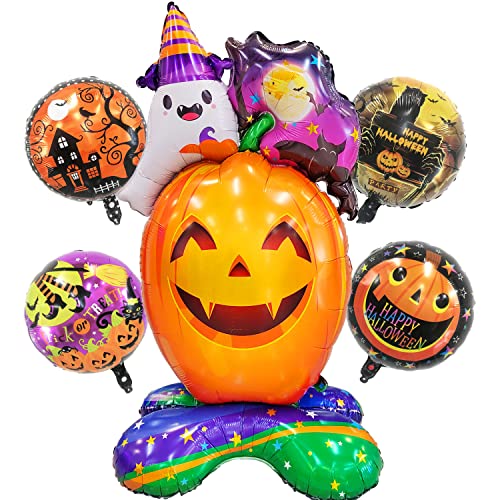 Halloween Folienballons Kürbis großer Luftballon 5 STK Happy Halloween Deko Ballon mit Kürbis, Spinne, schwarzer Katze, Hexe. für Grusel Party und Garten von CHANGZHONG