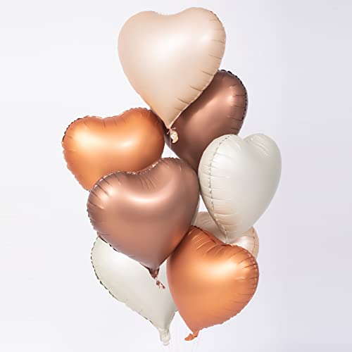 Herz-Luftballons, 45,7 cm, Folie, Mylar-Luftballons für Valentinstag, Hochzeit, Jahrestag, Geburtstag, Dekoration, Partyzubehör, 8 Stück, cremeweiß, Karamell, Haferflocken, Schokolade, Kaffeebraun von CHANGZHONG