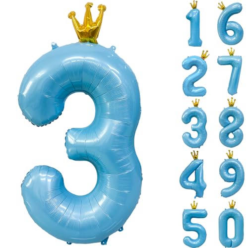 Luftballons mit Krone, 101,6 cm, Blau, 3 Luftballons, 3. Geburtstag, Partydekoration, blaue Kronenballons 0-9, für Geburtstagsparty, Jahrestag, Dekorationen, Zubehör Luftballons mit Krone, 101,6 cm, Blau, 3 Luftballons, 3. Geburtstag, Partydekoration, blaue Kronenballons 0-9, für Geburtstagsparty, Jahrestag, Dekorationen, Zubehör von CHANGZHONG
