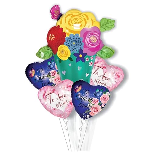Muttertag Folienballon Blumenkorb Ballon Herz Luftballons mit Band Feliz Dia Mama Mylar Folie Helium Luftballon Te Amo Mama Ballons für Mama zum Muttertags Party Dekoration von CHANGZHONG