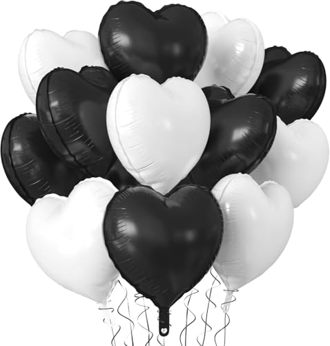 Schwarz-weißer Folienballon, 45,7 cm, 20 Stück, Noir Blush Magenta Herzförmige Folienballons für Valentinstag, Hochzeit, Jahrestag, Geburtstag, Brautparty, Babyparty, Party-Dekorationen von CHANGZHONG