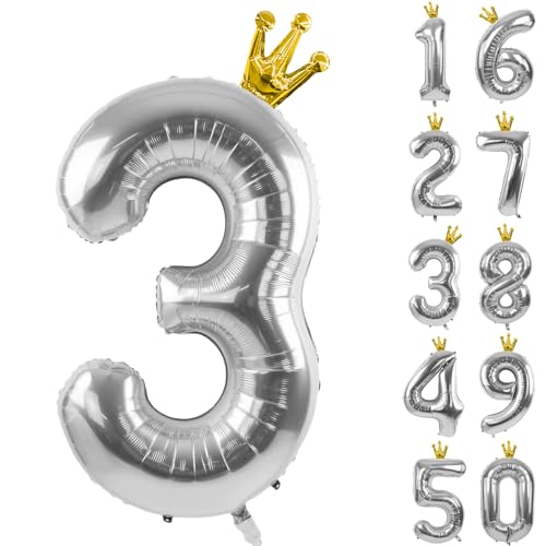 Silber Zahl 3 Luftballons mit Krone, 101.6 cm Silber 3 Ballon 3. Geburtstag Party Dekoration Metallic Silber Krone Ballons 0-9 für Geburtstagsfeier Jubiläum Dekorationen Supplies Silber Zahl 3 Luftballons mit Krone, 101.6 cm Silber 3 Ballon 3. Geburtstag Party Dekoration Metallic Silber Krone Ballons 0-9 für Geburtstagsfeier Jubiläum Dekorationen Supplies von CHANGZHONG