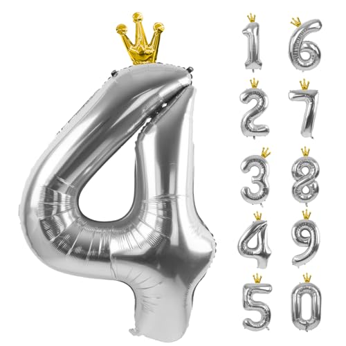 Silber Zahl 4 Luftballons mit Krone, 40 Zoll Silber 4 Ballon 4 Geburtstag Party Dekoration Metallic Silber Krone Ballons 0-9 für Geburtstagsfeier Jubiläum Dekorationen Supplies Silber Zahl 4 Luftballons mit Krone, 40 Zoll Silber 4 Ballon 4 Geburtstag Party Dekoration Metallic Silber Krone Ballons 0-9 für Geburtstagsfeier Jubiläum Dekorationen Supplies von CHANGZHONG