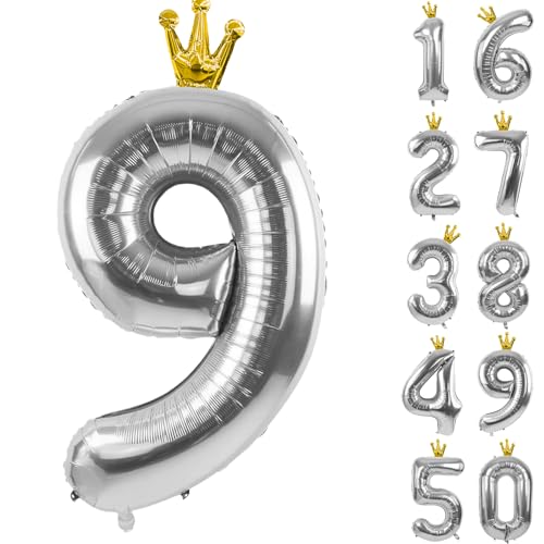 Silber Zahl 9 Luftballons mit Krone, 40 Zoll Silber 9 Ballon 9 Geburtstag Party Dekoration Metallic Silber Krone Ballons 0-9 für Geburtstagsfeier Jubiläum Dekorationen Supplies Silber Zahl 9 Luftballons mit Krone, 40 Zoll Silber 9 Ballon 9 Geburtstag Party Dekoration Metallic Silber Krone Ballons 0-9 für Geburtstagsfeier Jubiläum Dekorationen Supplies von CHANGZHONG