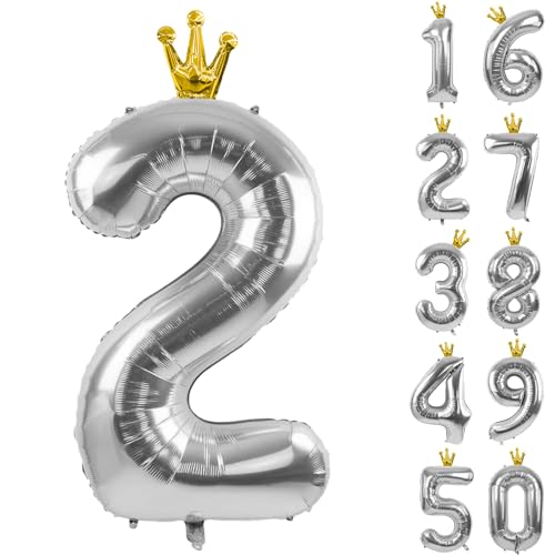 Silberne Zahl 2 Luftballons mit Krone, 101,6 cm Silber 2 Ballon 2. Geburtstag Party Dekoration Metallic Silber Krone Ballons 0-9 für Geburtstag Party Jubiläum Dekorationen Supplies Silberne Zahl 2 Luftballons mit Krone, 101,6 cm Silber 2 Ballon 2. Geburtstag Party Dekoration Metallic Silber Krone Ballons 0-9 für Geburtstag Party Jubiläum Dekorationen Supplies von CHANGZHONG