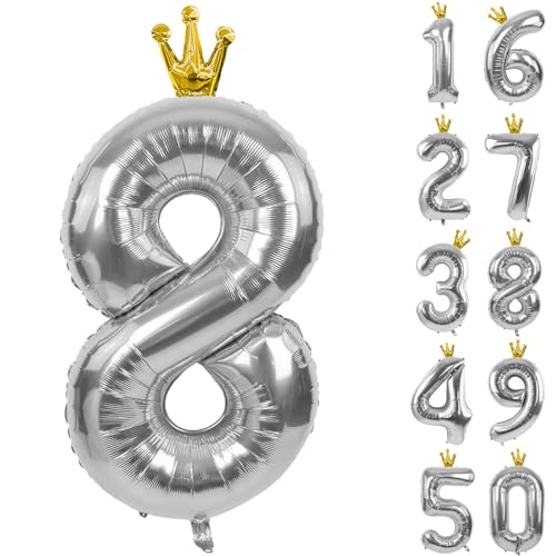 Silberne Zahl 8 Luftballons mit Krone, 101,6 cm Silber 8 Ballon 8. Geburtstag Party Dekoration Metallic Silber Krone Ballons 0-9 für Geburtstagsfeier Jubiläum Dekorationen Supplies Silberne Zahl 8 Luftballons mit Krone, 101,6 cm Silber 8 Ballon 8. Geburtstag Party Dekoration Metallic Silber Krone Ballons 0-9 für Geburtstagsfeier Jubiläum Dekorationen Supplies von CHANGZHONG