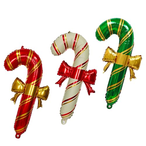 Weihnachtsdekoration, Ballonschleife, Zuckerstange, 3 Stück, Zuckerstange, rot, grün, weiß, Ballon, Süßigkeitendekorationen, Weihnachtsmottoparty-Zubehör von CHANGZHONG