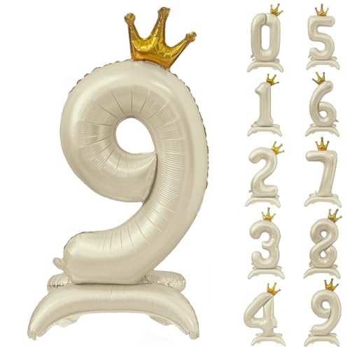 Weißer Ballon mit Zahl 9, 101,6 cm, cremeweiße Kronenballons 0-9, stehend, beige, Zahl 9, Ballon mit Krone, Geburtstagsparty-Dekorationen, Zubehör Weißer Ballon mit Zahl 9, 101,6 cm, cremeweiße Kronenballons 0-9, stehend, beige, Zahl 9, Ballon mit Krone, Geburtstagsparty-Dekorationen, Zubehör von CHANGZHONG