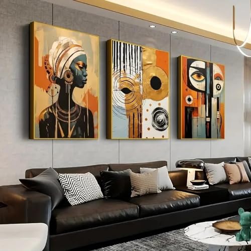 Afrikanisches Wandkunst-Set, Afro- und Bohemian-Leinwandgemälde, Dekoration, schwarze Frau, Kunst, Schlafzimmer-Dekor, 40 x 60 cm x 3 Innenrahmen Afrikanisches Wandkunst-Set, Afro- und Bohemian-Leinwandgemälde, Dekoration, schwarze Frau, Kunst, Schlafzimmer-Dekor, 40 x 60 cm x 3 Innenrahmen von CHAOJIART