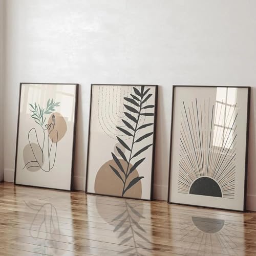 Böhmischer Wanddruck, Blumenmuster, abstraktes Sonnenplakat, neutrales Beige, Bild, Raumdekoration, Kunst, Leinwanddruck, Gemälde, Studiogalerie, 50 x 70 cm (20 x 28 Zoll) x3, rahmenlos von CHAOJIART