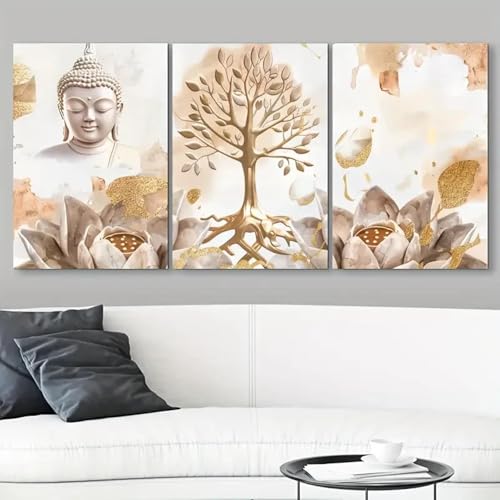 CHAOJIART 3-teiliger Kunstdruck auf Leinwand mit goldenem Buddha und Lebensbaum, moderne Kunstbilder für Schlafzimmer, Wohnzimmer, Flur, Heimdekoration, 50 x 70 cm x 3 Innenrahmen CHAOJIART 3-teiliger Kunstdruck auf Leinwand mit goldenem Buddha und Lebensbaum, moderne Kunstbilder für Schlafzimmer, Wohnzimmer, Flur, Heimdekoration, 50 x 70 cm x 3 Innenrahmen von CHAOJIART
