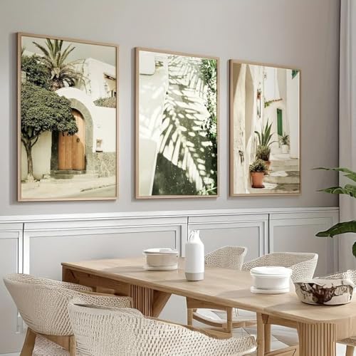 CHAOJIART 3-teiliges Leinwandbild mit mediterraner Landschaft, rustikaler Hof, Stadt, Reisefotografie, Kunstdrucke, Wandkunst, Heimdekoration, Kunstposter (70 x 90 x 3 cm/Leinwandumschlag) von CHAOJIART