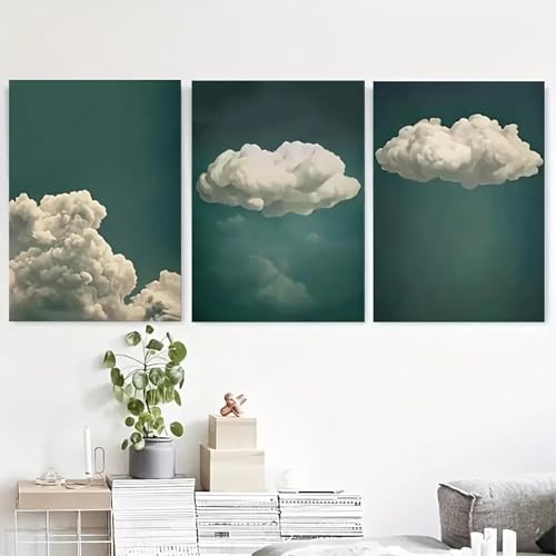 CHAOJIART 3-teiliges Set mit grünen, launischen Wolken auf Leinwand – stimmungsvolle Wolken im Retro-Stil mit saisonalem Charme, mühelose Dekoration fürs Kinderzimmer, 50 x 70 cm x 3 Innenrahmen CHAOJIART 3-teiliges Set mit grünen, launischen Wolken auf Leinwand – stimmungsvolle Wolken im Retro-Stil mit saisonalem Charme, mühelose Dekoration fürs Kinderzimmer, 50 x 70 cm x 3 Innenrahmen von CHAOJIART