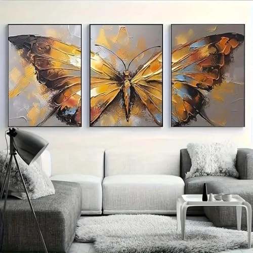 CHAOJIART 3-teiliges großes Schmetterlings-Leinwandposter, lebendiges abstraktes goldenes Schmetterlingsgemälde, Schmetterlingsdrucke, Heimwanddekoration, 50 x 70 cm x 3 Innenrahmen CHAOJIART 3-teiliges großes Schmetterlings-Leinwandposter, lebendiges abstraktes goldenes Schmetterlingsgemälde, Schmetterlingsdrucke, Heimwanddekoration, 50 x 70 cm x 3 Innenrahmen von CHAOJIART