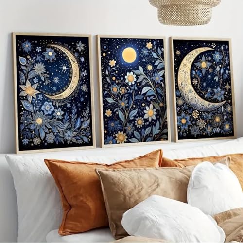 CHAOJIART 3-teiliges himmlisches Leinwandbild, Blumen- und Mond-Sternenhimmel-Kunstgemälde, Kunstwerk-Wandgemälde für Wohnzimmer und Schlafzimmer, 21 x 30 cm x 3, rahmenlos CHAOJIART 3-teiliges himmlisches Leinwandbild, Blumen- und Mond-Sternenhimmel-Kunstgemälde, Kunstwerk-Wandgemälde für Wohnzimmer und Schlafzimmer, 21 x 30 cm x 3, rahmenlos von CHAOJIART