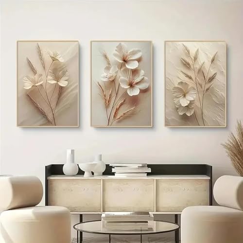 CHAOJIART 3-teiliges neutrales beiges florales botanisches Leinwandbild, moderne, einfache Textur, Blumen- und Pflanzenmalerei, Bild, Wohnzimmerdekor, 50 x 70 cm x 3 Innenrahmen CHAOJIART 3-teiliges neutrales beiges florales botanisches Leinwandbild, moderne, einfache Textur, Blumen- und Pflanzenmalerei, Bild, Wohnzimmerdekor, 50 x 70 cm x 3 Innenrahmen von CHAOJIART
