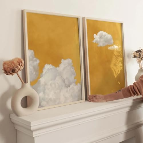 CHAOJIART Gelbe Wolke, Senfwolke, Himmelsdruck, Poster, modernes minimalistisches abstraktes Leinwandgemälde zur Dekoration, 40 x 60 cm x 2 Innenrahmen von CHAOJIART