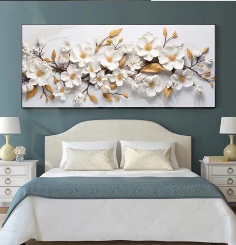 CHAOJIART Goldene und weiße Blume auf weißem Hintergrund, 3D-Blumenposter, Leinwanddruck, Gemälde, Wohnzimmer, Wandkunst, Bild, Raumdekoration, 60 x 120 cm, rahmenlos CHAOJIART Goldene und weiße Blume auf weißem Hintergrund, 3D-Blumenposter, Leinwanddruck, Gemälde, Wohnzimmer, Wandkunst, Bild, Raumdekoration, 60 x 120 cm, rahmenlos von CHAOJIART