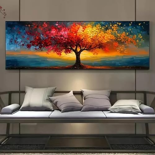 CHAOJIART Großes abstraktes Leinwandplakat, rot-gelber Lebensbaum, Wandkunstdruck, Gemälde, Bilder für moderne Wohnzimmerdekoration, 50 x 150 cm, Innenrahmen von CHAOJIART