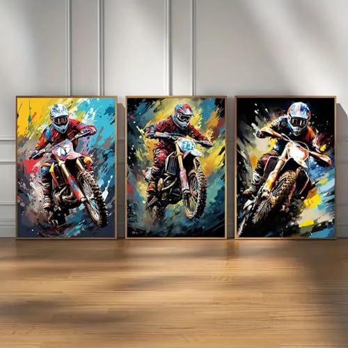 CHAOJIART Moderne Motocross-Wandkunst, Leinwandgemälde, 3er-Set – Dirtbike-Poster und Drucke für Schlafzimmer und Heimbüro von Teenagern, 21 x 30 x 3 cm, rahmenlos CHAOJIART Moderne Motocross-Wandkunst, Leinwandgemälde, 3er-Set – Dirtbike-Poster und Drucke für Schlafzimmer und Heimbüro von Teenagern, 21 x 30 x 3 cm, rahmenlos von CHAOJIART