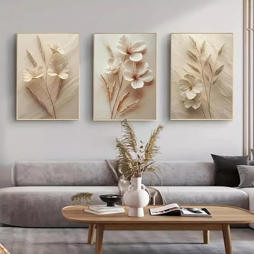 CHAOJIART Neutrale, schlichte beige Blumen-Leinwandkunst, minimalistische botanische Wanddekoration, Vintage-Blumendrucke in Beige für das Wohnzimmer, 50 x 70 cm x 3 Innenrahmen CHAOJIART Neutrale, schlichte beige Blumen-Leinwandkunst, minimalistische botanische Wanddekoration, Vintage-Blumendrucke in Beige für das Wohnzimmer, 50 x 70 cm x 3 Innenrahmen von CHAOJIART