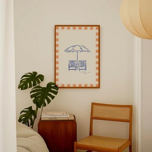 CHAOJIART Stück Sommer-Kunstdruck, Küste, Sonnenanbeter, Stranddruck, Strandhaus-Wanddekoration, Schwimmkunst, Sonnenbett-Druck, Sommerliebhaber-Geschenk, 50 x 70 cm, Innenrahmen von CHAOJIART