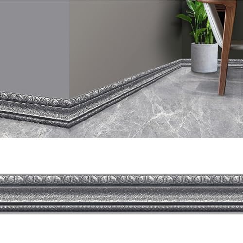 3D-Dekorkantenstreifen – selbstklebende, wasserdichte Wandverkleidung – 4,6 m lange Sockelleiste aus XPE-Schaum in 13 Farben, 1 Stück(Gray black) von CHAOMIN