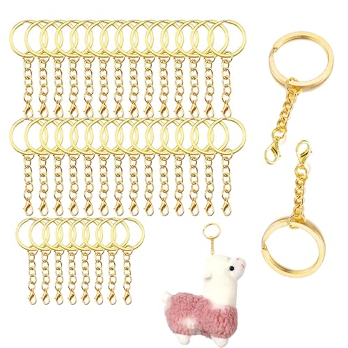 CHAOTEMAI 50 Stück 25mm Schlüsselring mit Kette, Schlüsselring, Keychain, Schlüsselringe, Schlüsselanhänger, für Schlüssel Handwerk DIY, Schmuckherstellung, Rostfreies Metall (Gold) von CHAOTEMAI