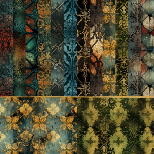 24 Stücke Scrapbooking Papier 15*15cm Vintage Scrapbook Papier Zubehör Decoupage Papier Bastelpapier Weihnachten Designpapier für DIY Tagebuch Handwerk Notizbuch Alben Blumenmuster（retro grün） von CHAOTEMAI