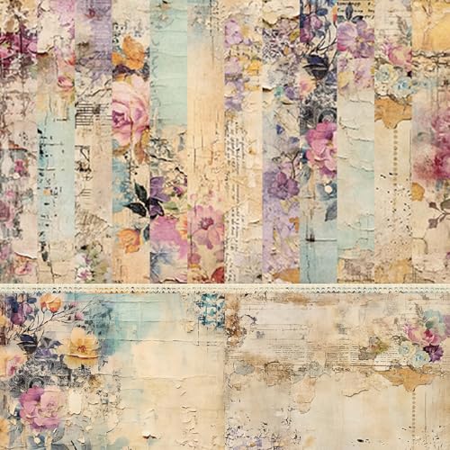 24 Stücke Scrapbooking Papier 15*15cm Vintage Scrapbook Papier Zubehör Decoupage Papier Bastelpapier Weihnachten Designpapier für DIY Tagebuch Handwerk Notizbuch Alben Blumenmuster（rosa） von CHAOTEMAI