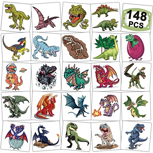 CHARLENT 148 Stück temporäre Dinosaurier- und Drachen-Tattoos für Kinder – einzelne Drachen-Tattoos für Jungen und Mädchen, Dinosaurier-Geburtstagsparty-Geschenke, Goodie-Bag-Füller CHARLENT 148 Stück temporäre Dinosaurier- und Drachen-Tattoos für Kinder – einzelne Drachen-Tattoos für Jungen und Mädchen, Dinosaurier-Geburtstagsparty-Geschenke, Goodie-Bag-Füller von CHARLENT