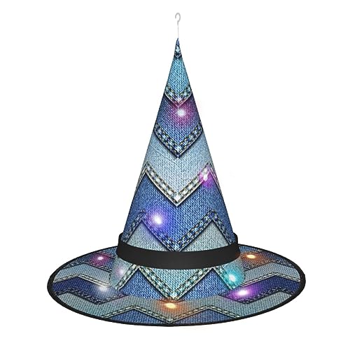 CHARMERM Halloween Hexenhüte Denim Blau Farbverlauf mit LED-Lichtern Hexenhut für Frauen von CHARMERM