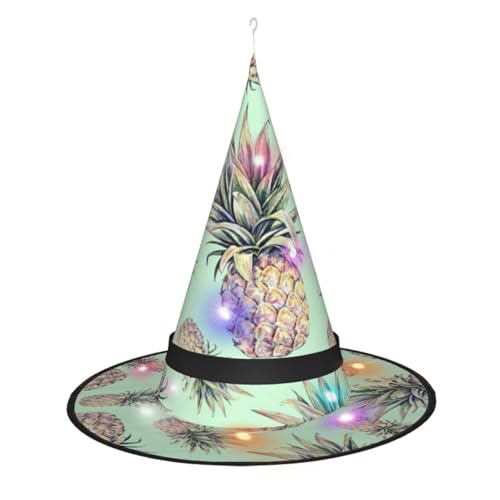 CHARMERM Halloween Hexenhüte Grün Ananas mit LED Lichtern - Leuchtende Hexenhut für Frauen von CHARMERM