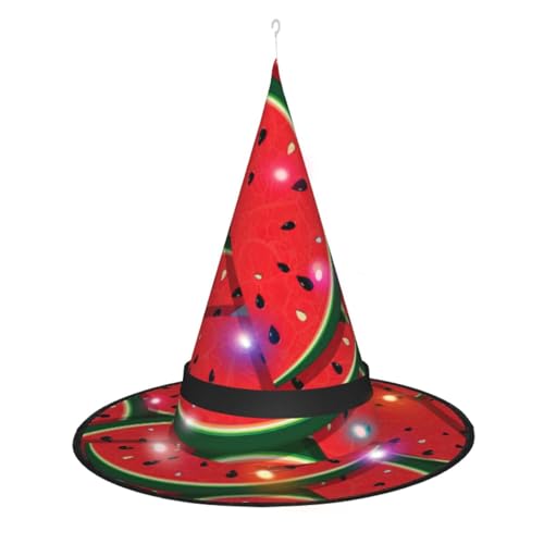 CHARMERM Halloween Hexenhüte Wassermelone Rot mit LED-Lichtern Hexenhut Leuchtende Hexenhut für Damen von CHARMERM