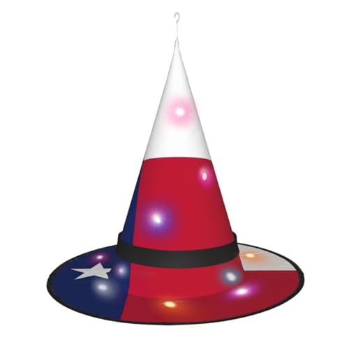 CHARMERM Halloween Hexenhüte mit LED-Lichtern - Beleuchteter Hexenhut für Damen - Bundesstaat Texas Flagge von CHARMERM