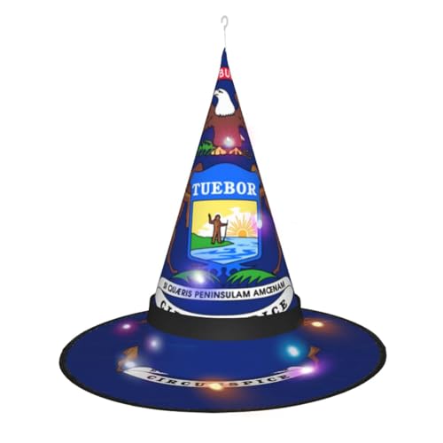 CHARMERM Halloween Hexenhüte mit LED-Lichtern - Beleuchteter Hexenhut für Damen - Michigan State Flagge CHARMERM Halloween Hexenhüte mit LED-Lichtern - Beleuchteter Hexenhut für Damen - Michigan State Flagge von CHARMERM