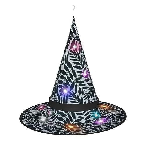 CHARMERM Halloween Hexenhüte mit schwarzen Blättern mit LED-Lichtern - Leuchtender Hexenhut für Damen von CHARMERM