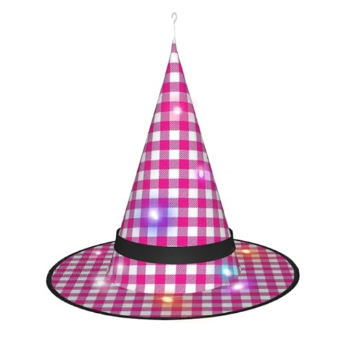 CHARMERM Halloween Hexenhüte rot kariert mit LED-Lichtern - Leuchtender Hexenhut für Damen von CHARMERM