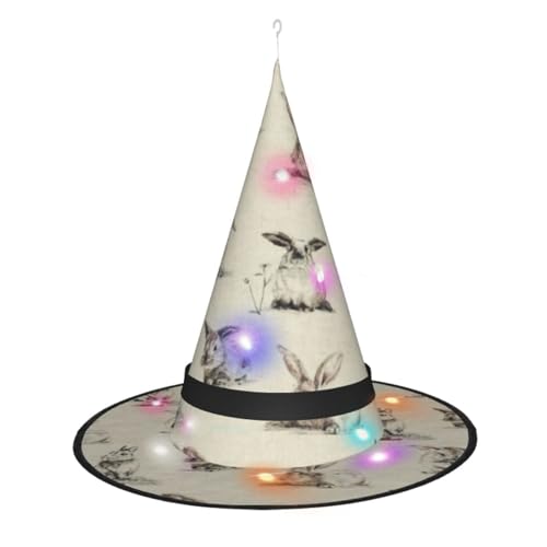 CHARMERM Halloween Hexenhut mit LED-Lichtern für Damen, Hasenmotiv von CHARMERM