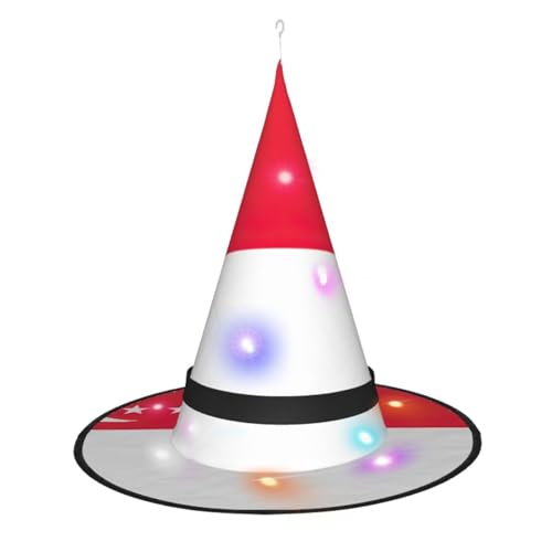 CHARMERM Hexenhut mit Singapur-Flagge für Halloween, mit LED-Lichtern, Hexenhut für Damen von CHARMERM