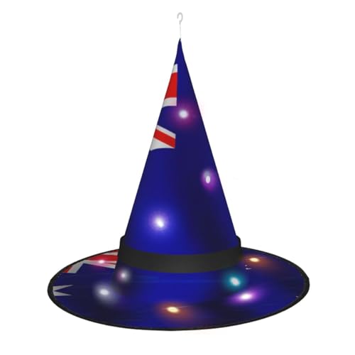 CHARMERM Hexenhut mit australischer Flagge für Halloween, mit LED-Lichtern, beleuchteter Hexenhut für Damen von CHARMERM