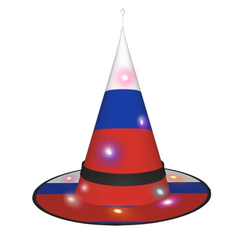 CHARMERM Hexenhut mit russischer Flagge für Halloween, mit LED-Lichtern, beleuchteter Hexenhut für Damen von CHARMERM
