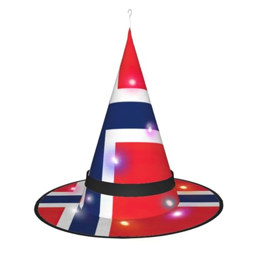 CHARMERM Norwegische Flagge, Halloween-Hexenhüte mit Lichtern, Halloween-Dekoration, für Frauen, leuchtender Hexenhut CHARMERM Norwegische Flagge, Halloween-Hexenhüte mit Lichtern, Halloween-Dekoration, für Frauen, leuchtender Hexenhut von CHARMERM