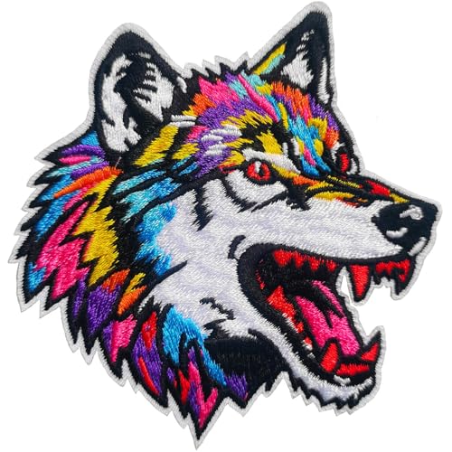 CHBROS Bunte Aufnäher mit Wolfskopf, bestickt, zum Aufbügeln oder Aufnähen für Kleidung, Jacken, T-Shirts, Rucksäcke, Mützen usw CHBROS Bunte Aufnäher mit Wolfskopf, bestickt, zum Aufbügeln oder Aufnähen für Kleidung, Jacken, T-Shirts, Rucksäcke, Mützen usw von CHBROS