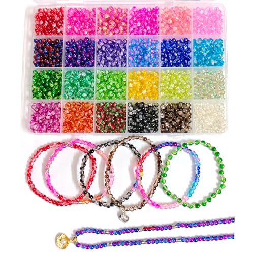 Craquelé-Glasperlen, 2400 Stück, 4 mm, 24 Farben, Schmuckherstellung, runde Perlen für Armbänder, Halsketten und Bastelprojekte (mehrfarbig) von CHCCOYE