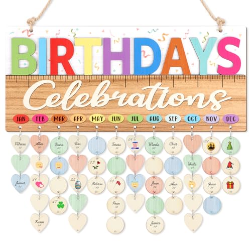 CHDITB Klassenzimmer-Geburtstagstabelle, Wandbehang (40,6 x 17,8 cm), bunter 3D-Geburtstags-Kalender für Klassenzimmer, Studenten, Kinder, Holz, DIY-Lehrer, Geschenke, Erinnerungs-Tracker mit 100 von CHDITB